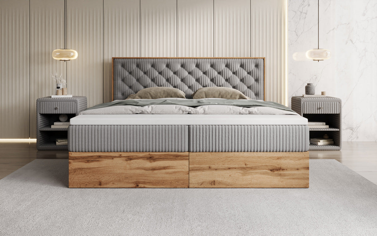 Boxspringbett Timber Chester a Cord mat Stauraum