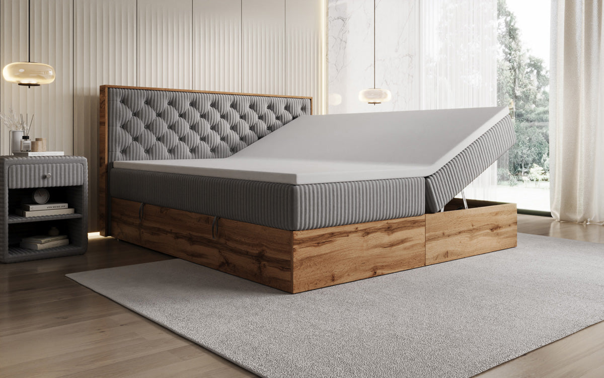 Boxspringbett Timber Chester a Cord mat Stauraum