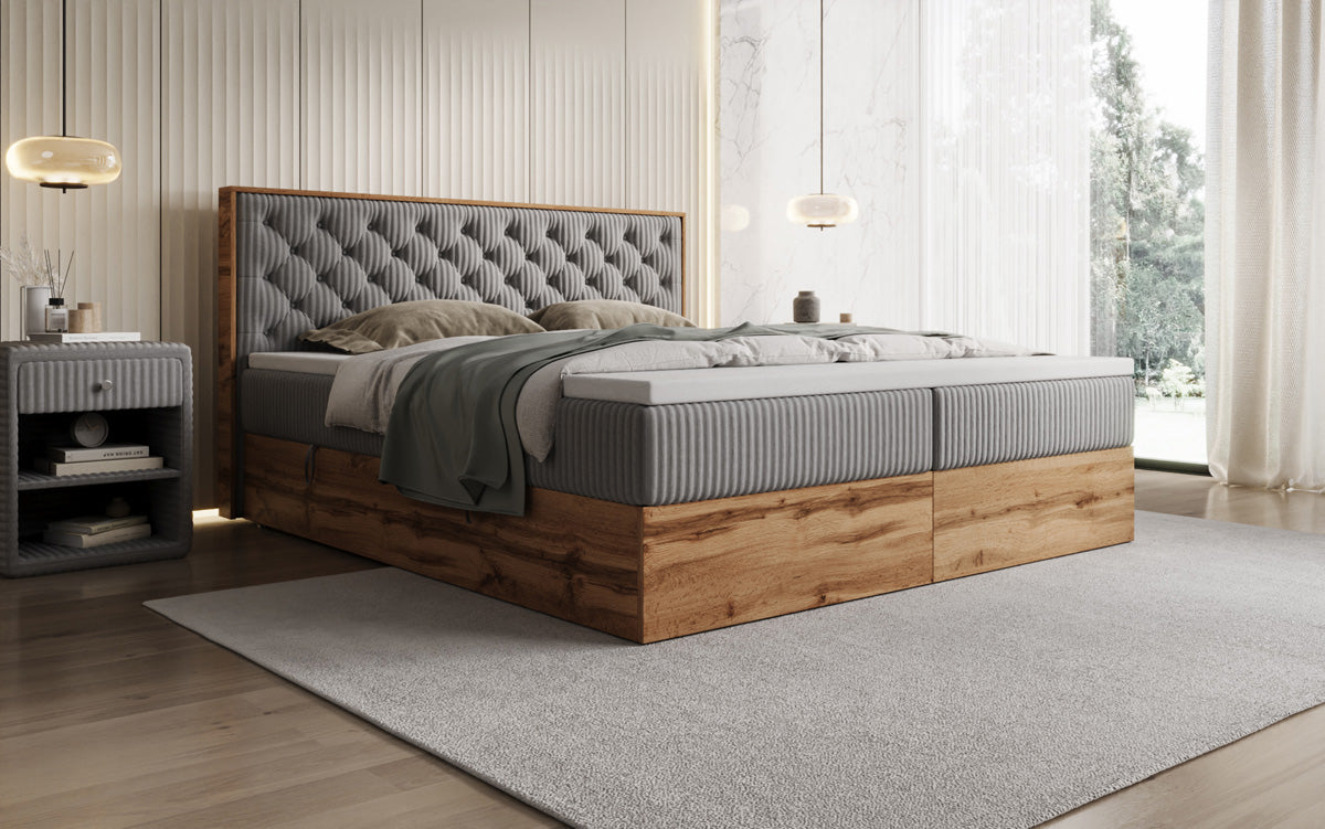 Boxspringbett Timber Chester a Cord mat Stauraum