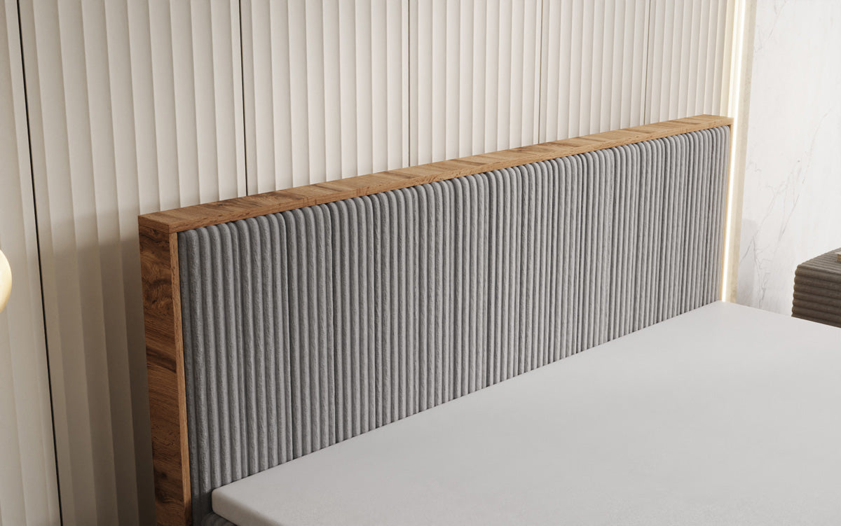 Lit boxspring Timber Line en Côtelé avec espace de rangement