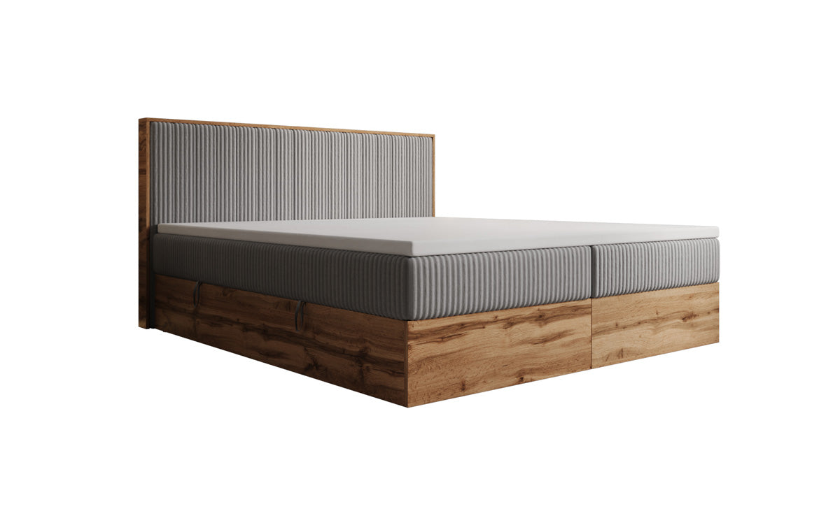 Lit boxspring Timber Line en Côtelé avec espace de rangement
