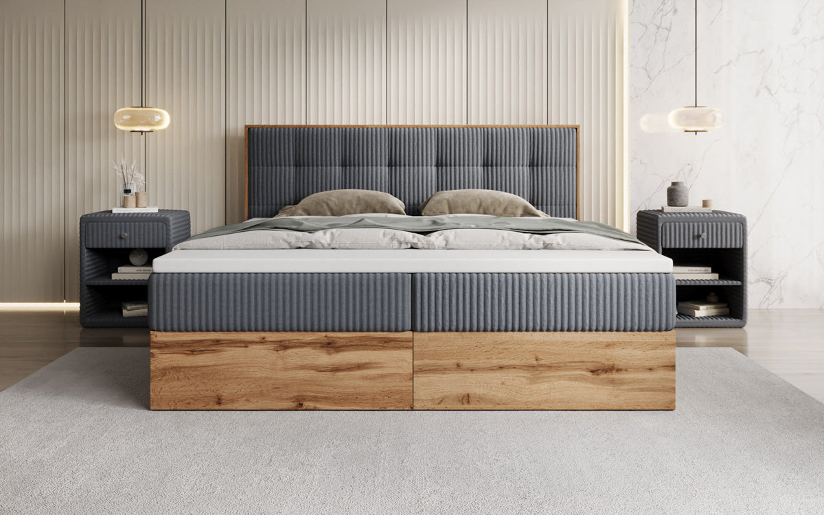Lit boxspring Timber Quad en Côtelé avec espace de rangement