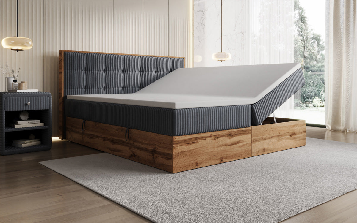 Lit boxspring Timber Quad en Côtelé avec espace de rangement