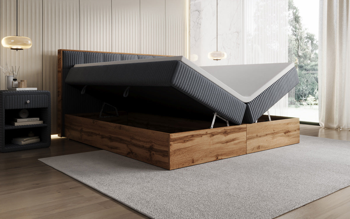 Lit boxspring Timber Quad en Côtelé avec espace de rangement