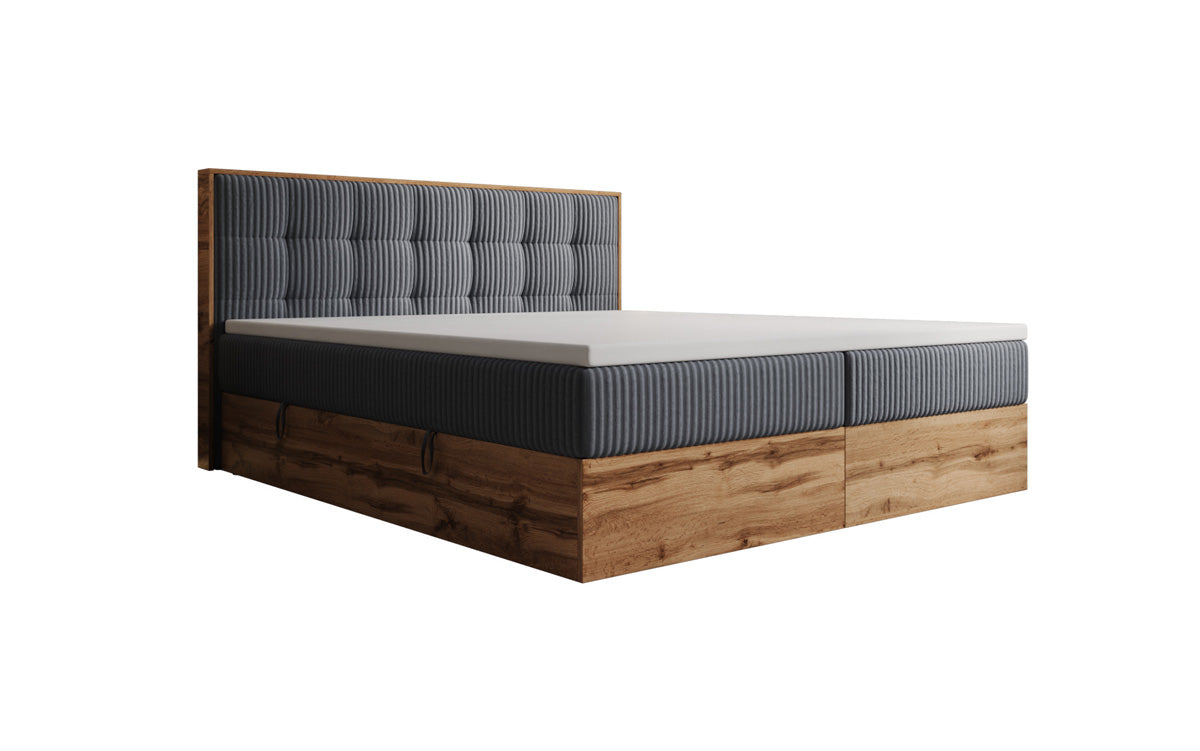 Lit boxspring Timber Quad en Côtelé avec espace de rangement