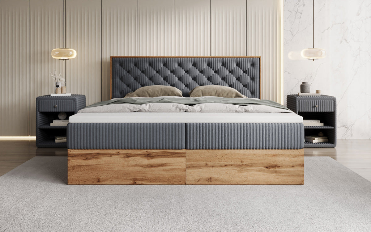 Boxspringbett Timber Chester a Cord mat Stauraum