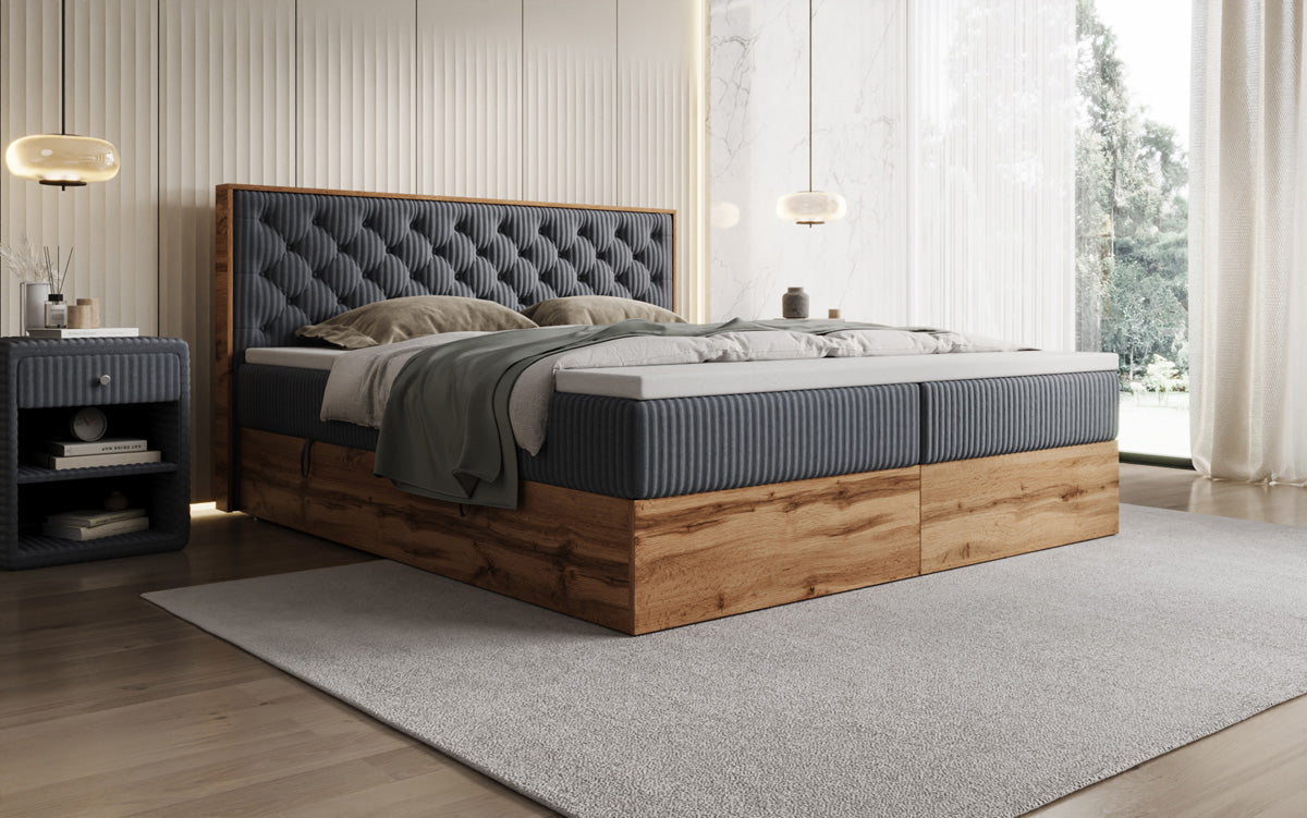 Boxspringbett Timber Chester a Cord mat Stauraum