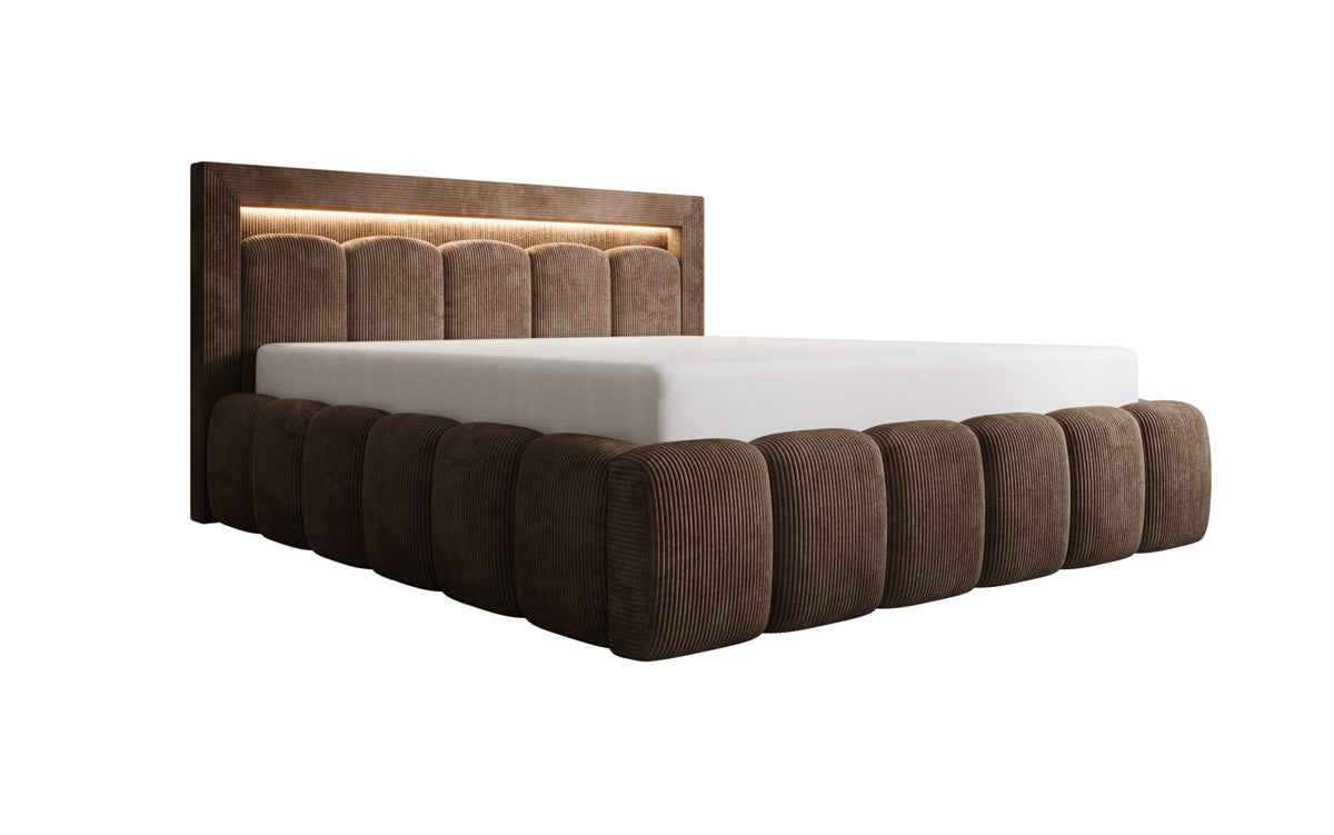 Designer-Polsterbett Lume aus Cord mat Stauraum an RGB-Beliichtung