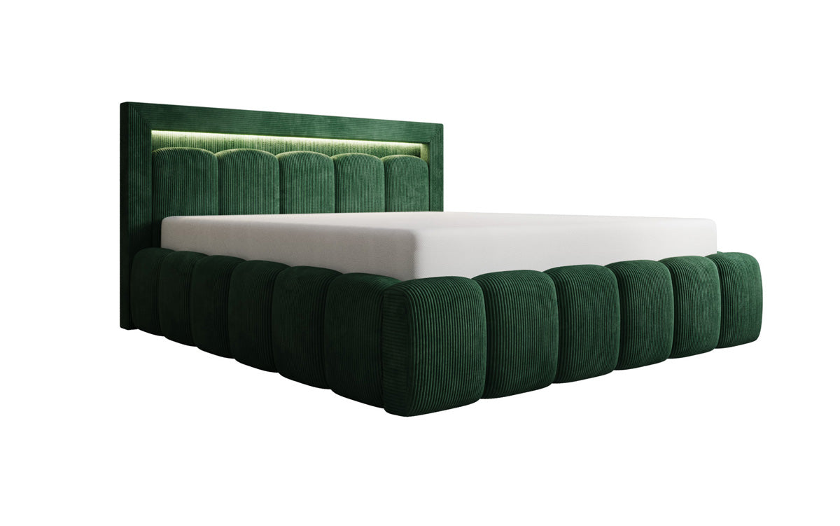 Designer-Polsterbett Lume aus Cord mat Stauraum an RGB-Beliichtung