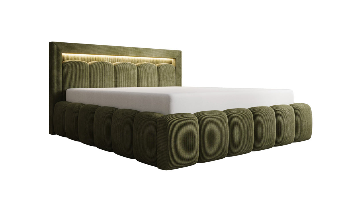 Designer-Polsterbett Lume aus Cord mat Stauraum an RGB-Beliichtung