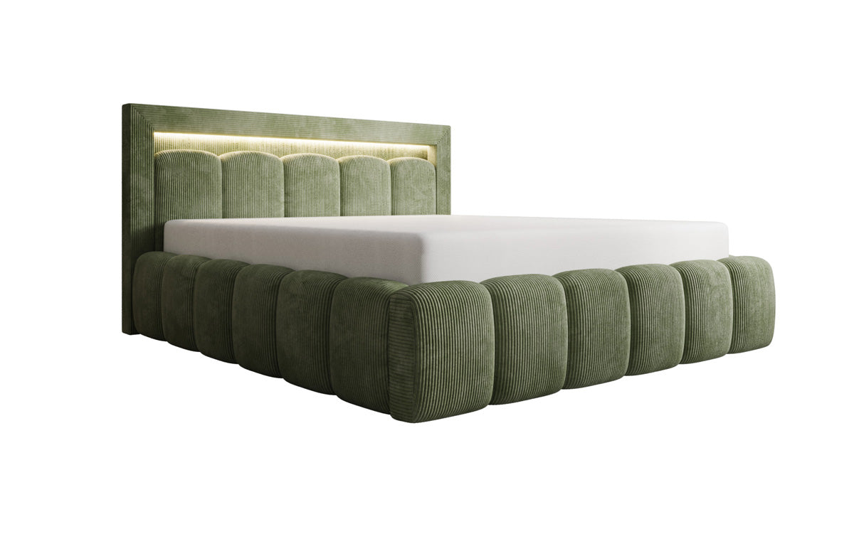 Designer-Polsterbett Lume aus Cord mat Stauraum an RGB-Beliichtung