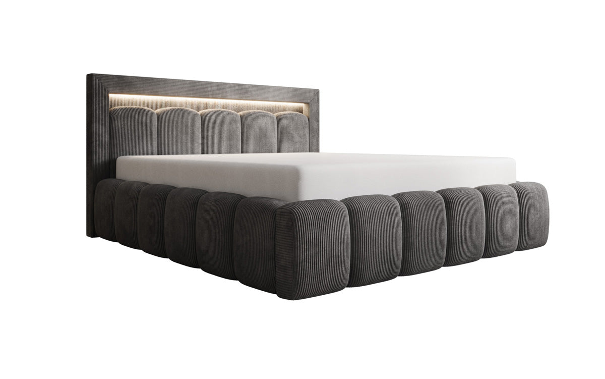 Designer-Polsterbett Lume aus Cord mat Stauraum an RGB-Beliichtung