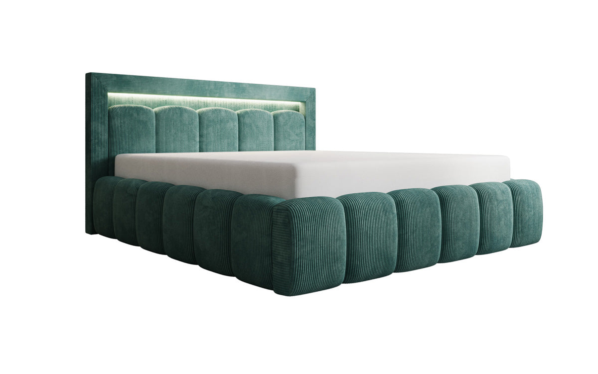 Designer-Polsterbett Lume aus Cord mat Stauraum an RGB-Beliichtung
