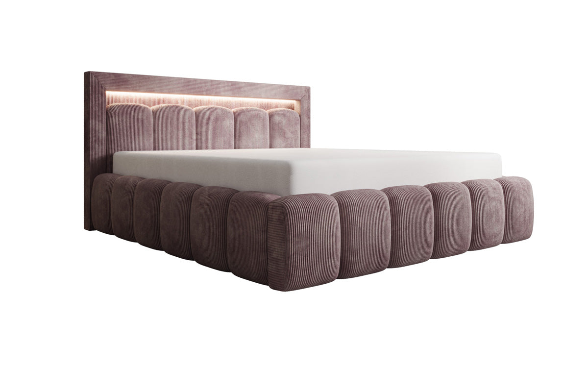 Designer-Polsterbett Lume aus Cord mat Stauraum an RGB-Beliichtung