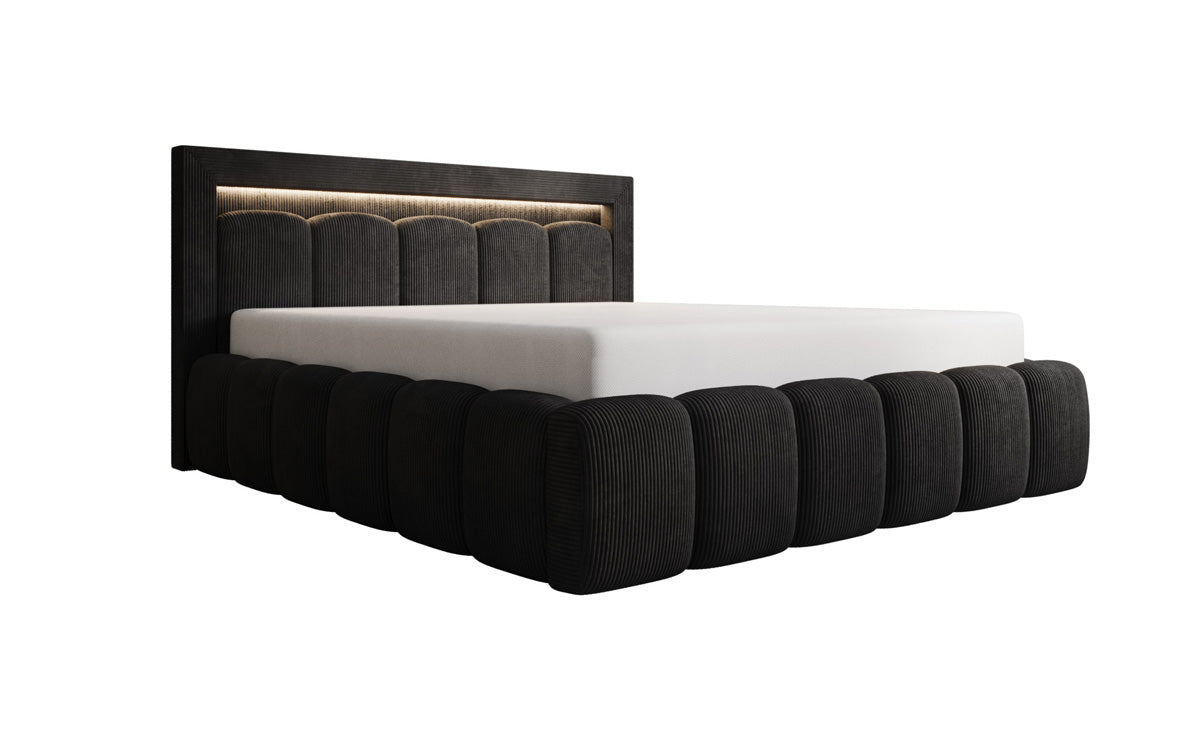 Designer-Polsterbett Lume aus Cord mat Stauraum an RGB-Beliichtung