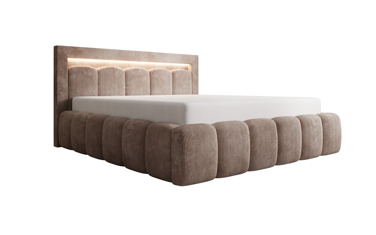 Designer-Polsterbett Lume aus Cord mat Stauraum an RGB-Beliichtung