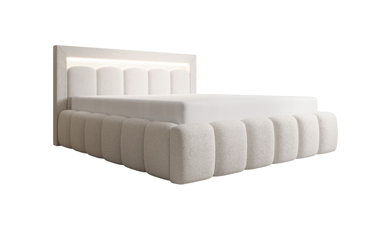 Lit rembourré design Lume en Peluche Bouclé avec espace de rangement et éclairage RGB