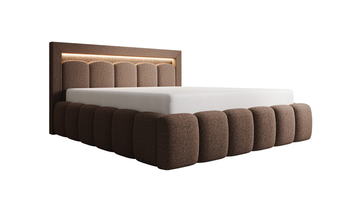 Lit rembourré design Lume en Peluche Bouclé avec espace de rangement et éclairage RGB