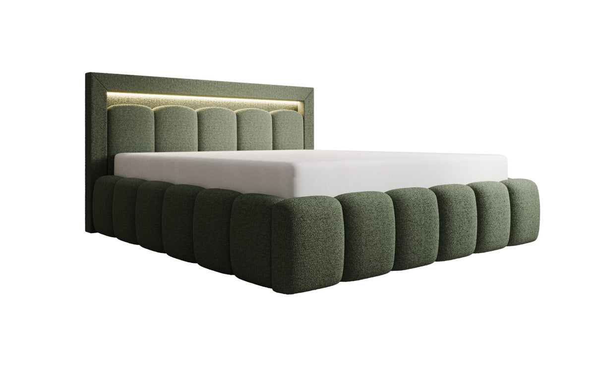 Lit rembourré design Lume en Peluche Bouclé avec espace de rangement et éclairage RGB