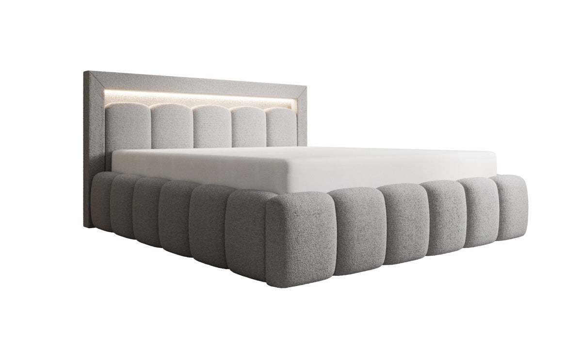 Lit rembourré design Lume en Peluche Bouclé avec espace de rangement et éclairage RGB