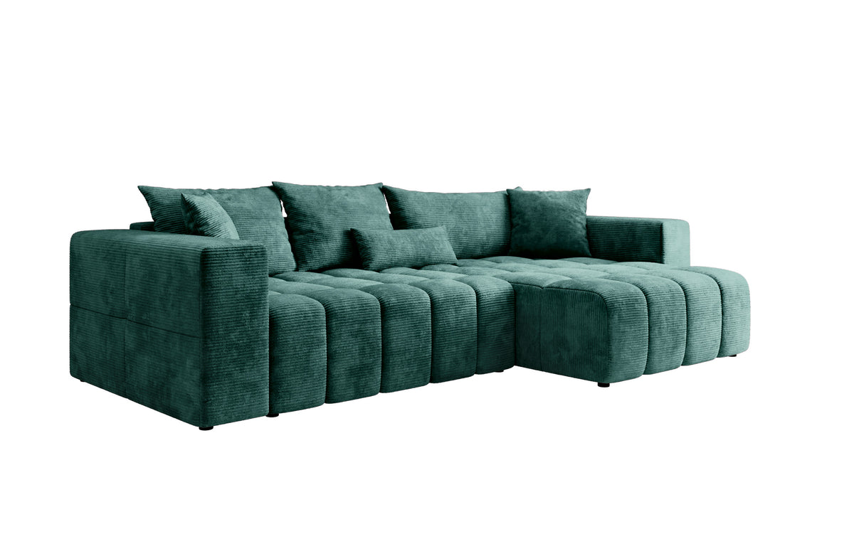 Designer Ecksofa Momo mit Schlaf- und Klappfunktion in Cord