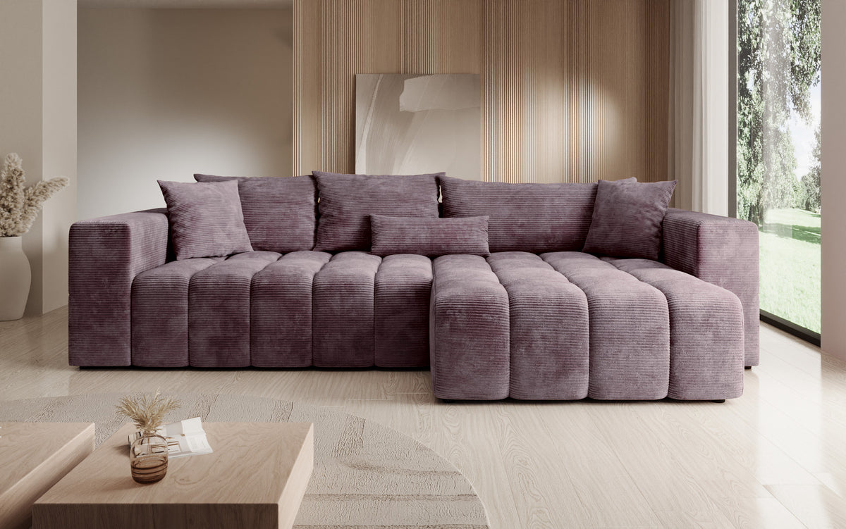 Designer Ecksofa Momo mit Schlaf- und Klappfunktion in Cord