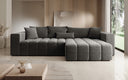 Designer-Ecksofa Momo mat Schlof- a Klappfunktioun am Strukturstoff