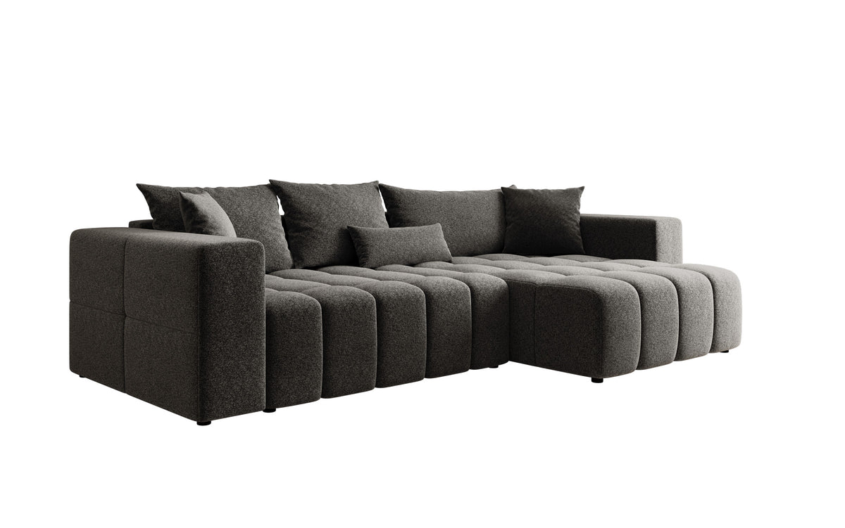Canapé d'angle design Momo avec fonction couchage et rabattable en tissu structuré