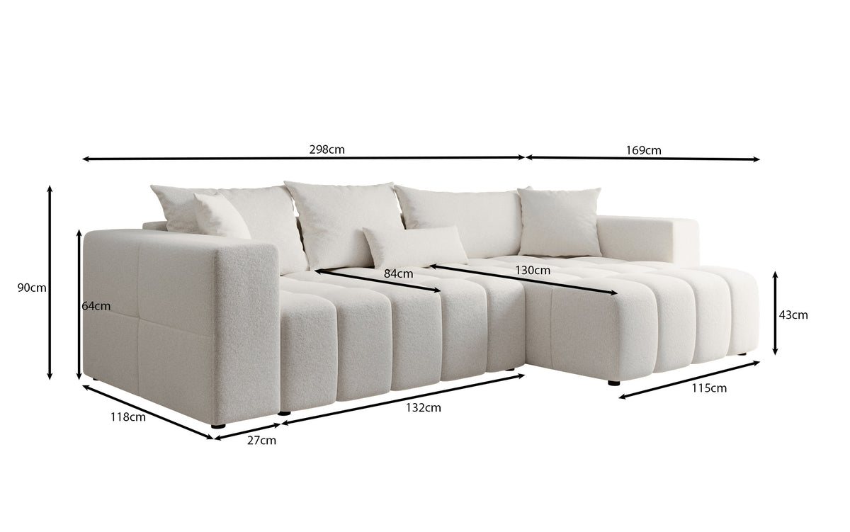 Canapé d'angle design Momo avec fonction couchage et rabattable en tissu structuré