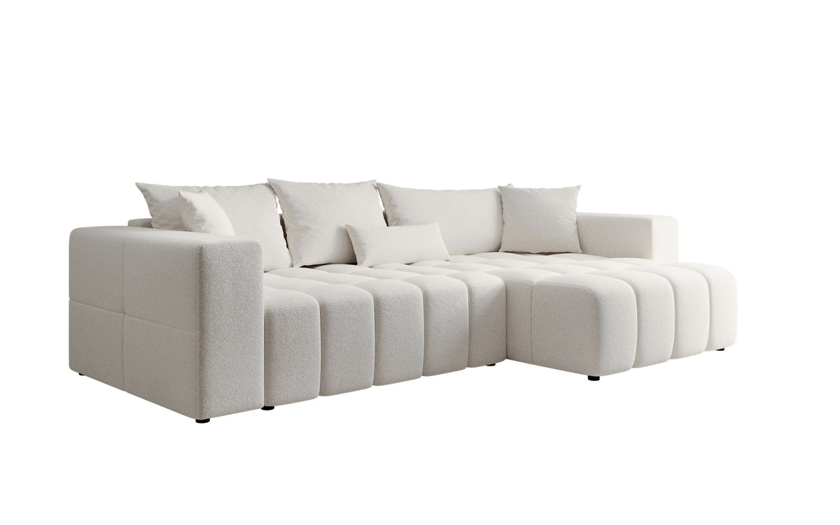 Canapé d'angle design Momo avec fonction couchage et rabattable en tissu structuré