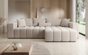 Designer-Ecksofa Momo mat Schlof- a Klappfunktioun am Strukturstoff