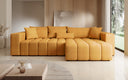 Designer-Ecksofa Momo mat Schlof- a Klappfunktioun am Strukturstoff