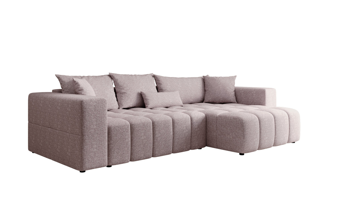 Canapé d'angle design Momo avec fonction couchage et rabattable en tissu structuré