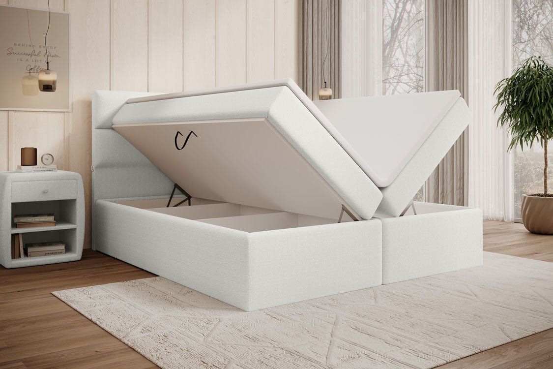Boxspringbett Carito Bouclé mat USB an Stauraum