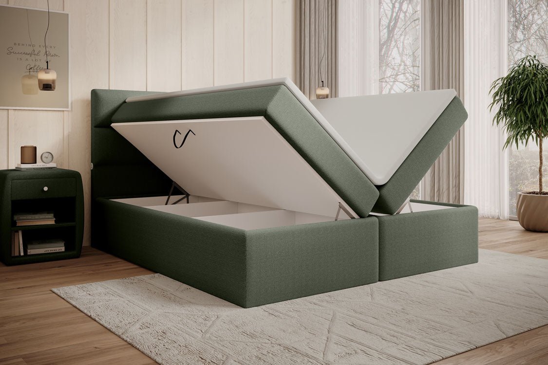 Boxspringbett Carito Bouclé mat USB an Stauraum