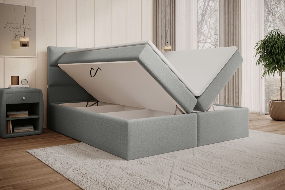 Boxspringbett Carito Bouclé mat USB an Stauraum