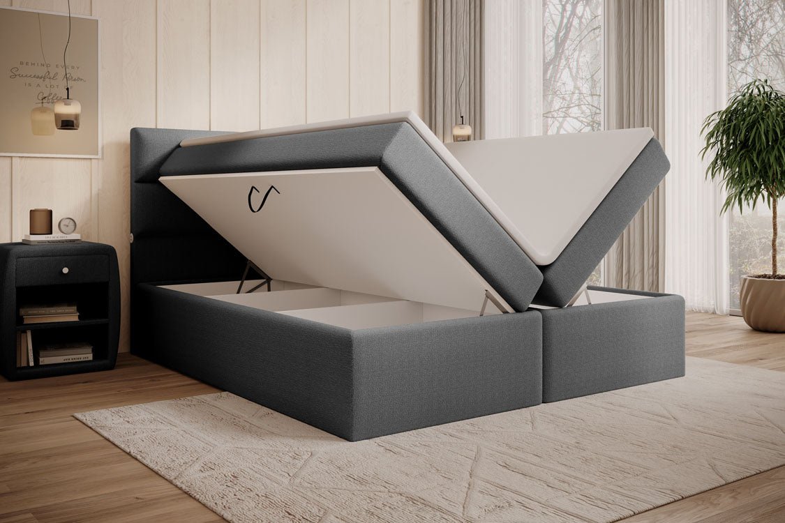Boxspringbett Carito Bouclé mat USB an Stauraum