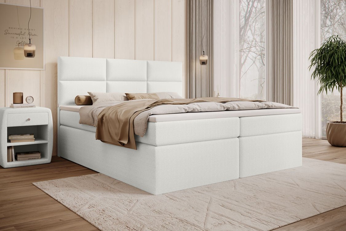 Boxspringbett Carito Bouclé mat USB an Stauraum