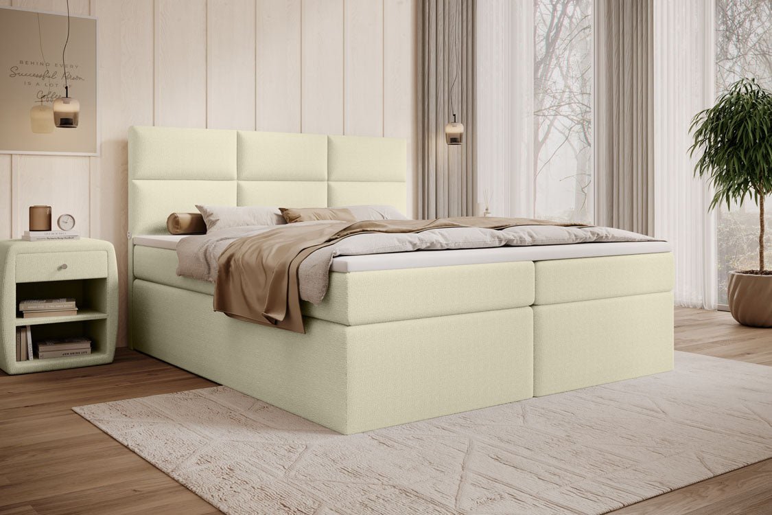 Boxspringbett Carito Bouclé mat USB an Stauraum