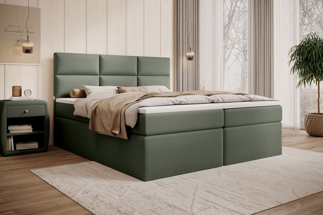 Boxspringbett Carito Bouclé mat USB an Stauraum