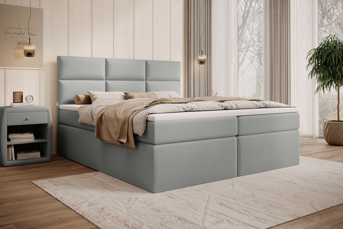 Boxspringbett Carito Bouclé mat USB an Stauraum