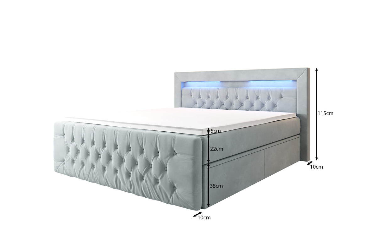 Boxspringbett Menzogna Samt mat LED an Späicherplaz (2 Schubladen)