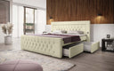 Boxspringbett Diva Bouclé mat USB, LED an 2 Schubladen