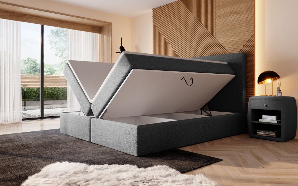 Lit à sommier tapissier Sejour Bouclé avec LED et espace de rangement