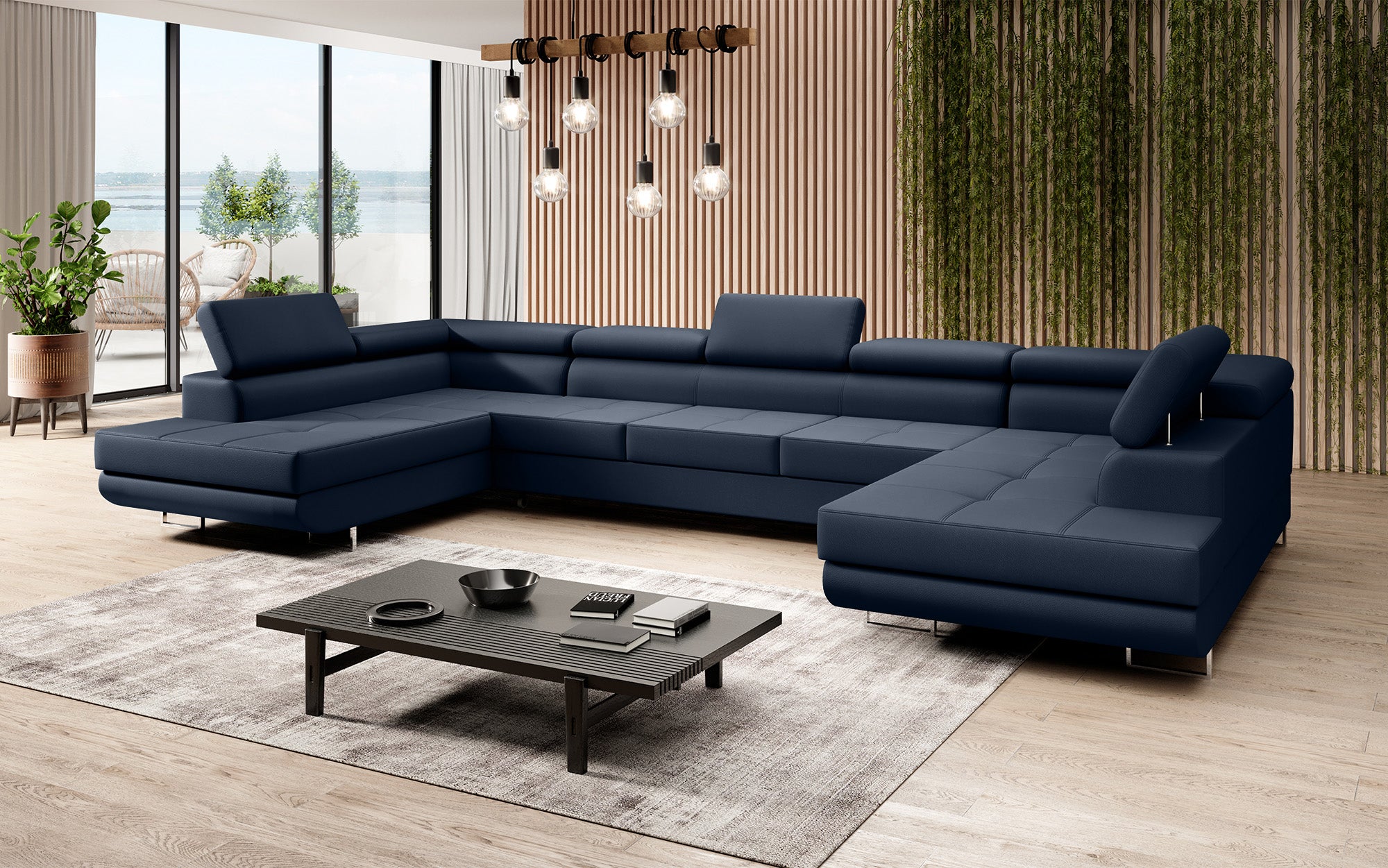 Designer Sofa Taormina mat Schloof- an Zouschloof-Funktioun a Kënschtläder