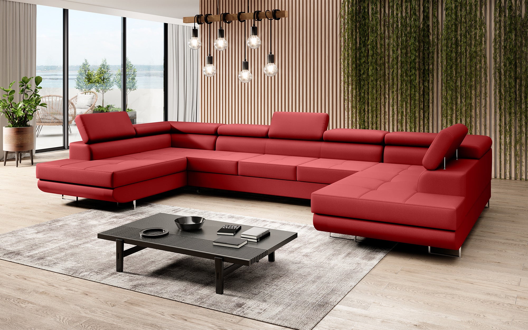 Designer Sofa Taormina mat Schloof- an Zouschloof-Funktioun a Kënschtläder