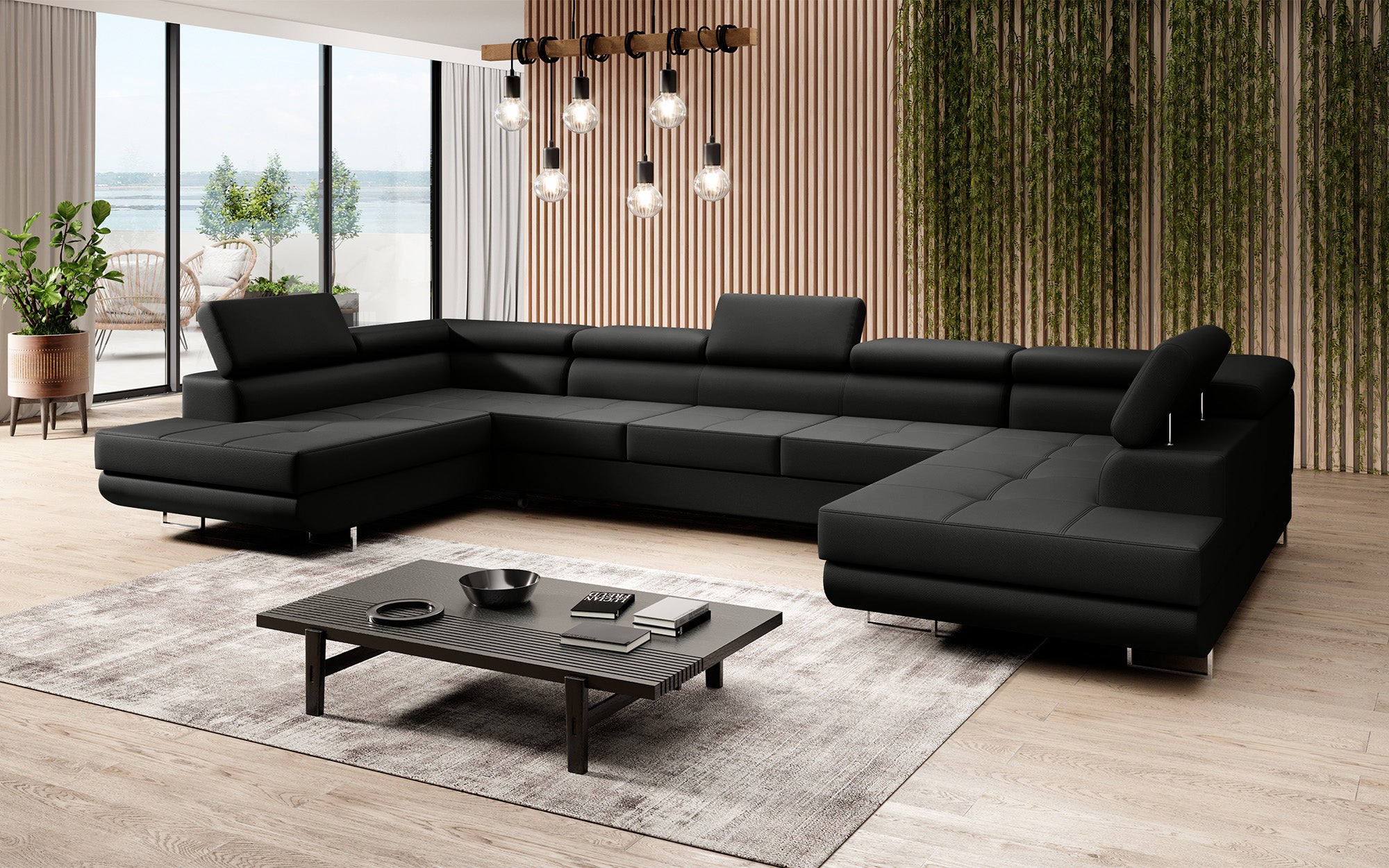 Designer Sofa Taormina mat Schloof- an Zouschloof-Funktioun a Kënschtläder