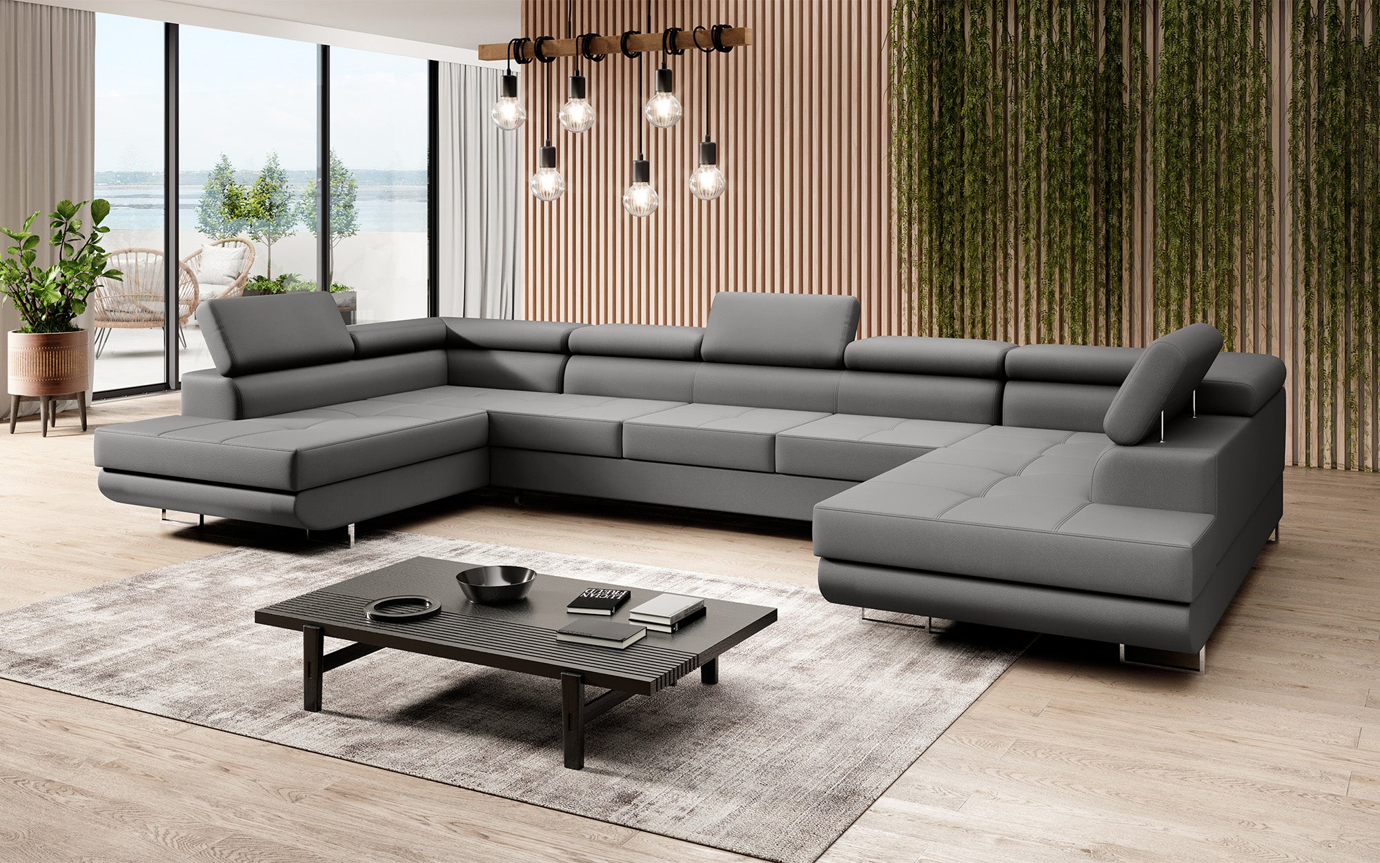 Designer Sofa Taormina mat Schloof- an Zouschloof-Funktioun a Kënschtläder
