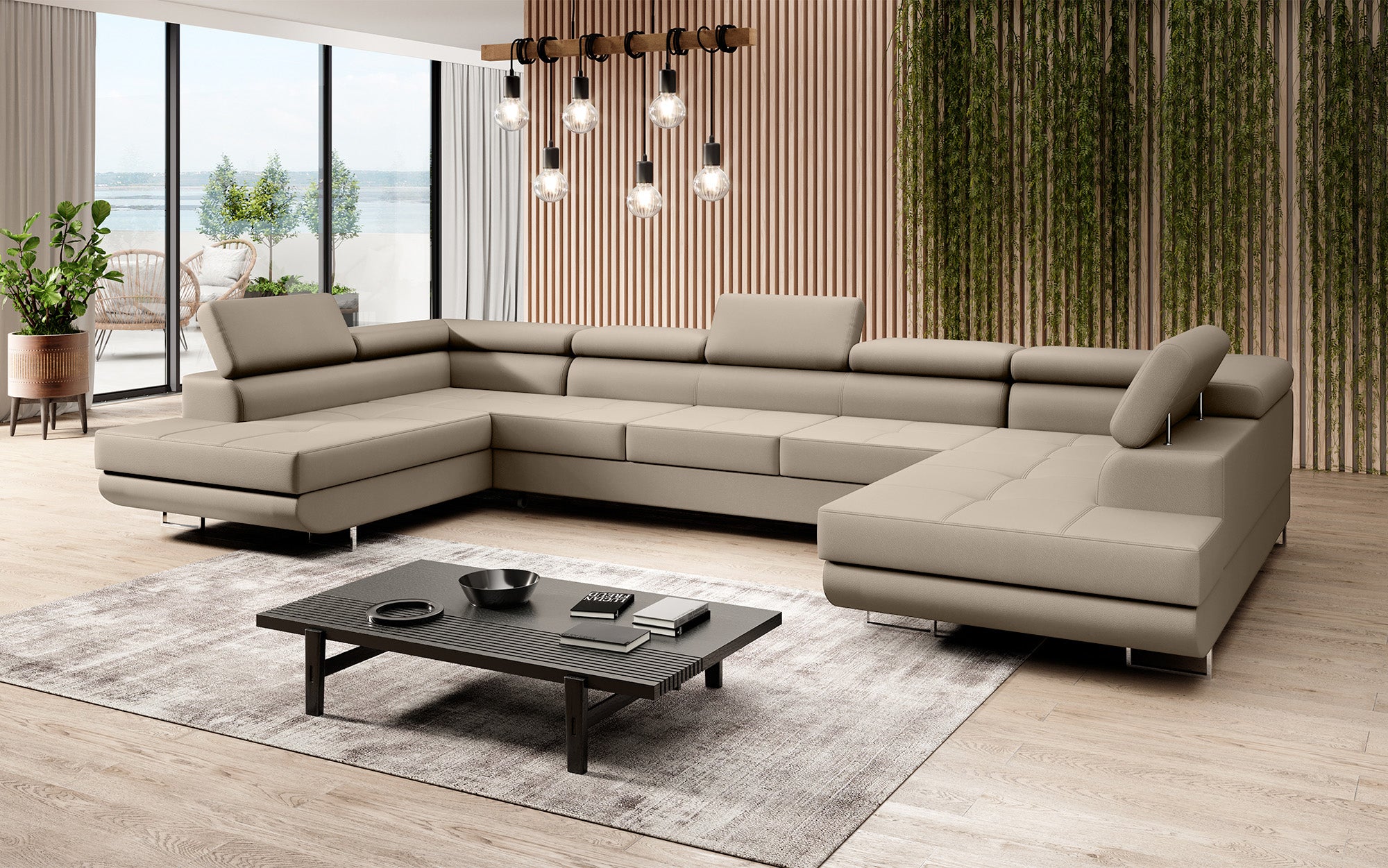 Designer Sofa Taormina mat Schloof- an Zouschloof-Funktioun a Kënschtläder