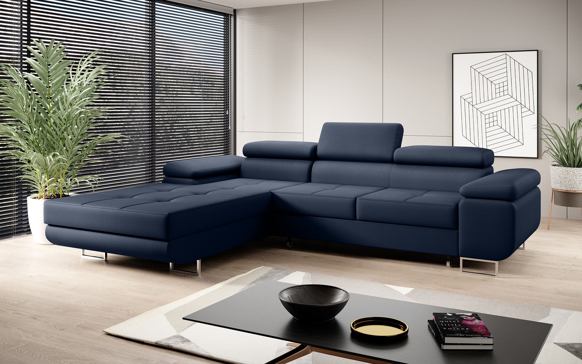 Designer Sofa Calvera mat Schloof- an Zouschloffunktioun a Kënschtläder